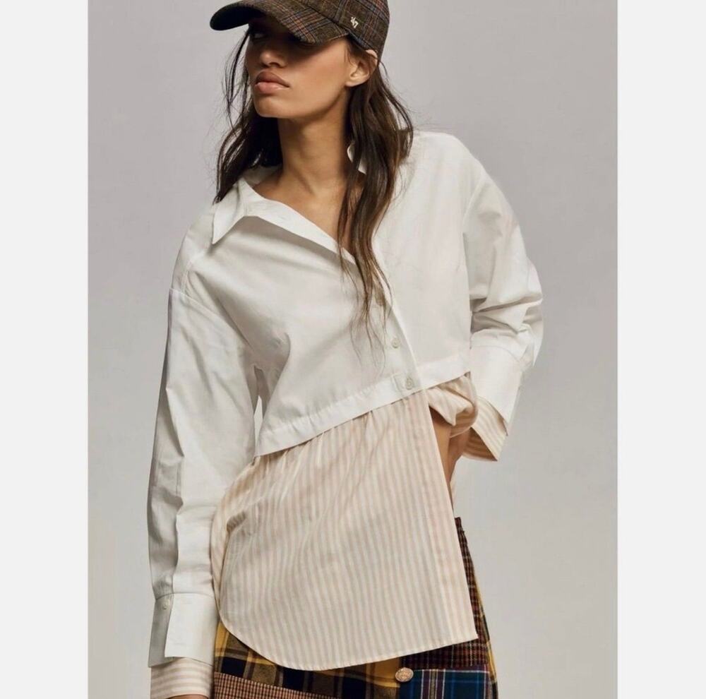 Anthropologie Twofer Layered Striped Button Down Shirt Size Small